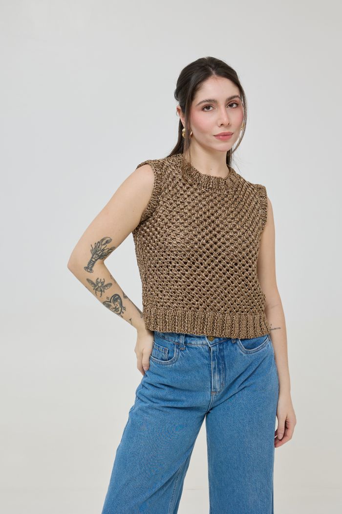 Looks para festivais Fio de Malha Metalizado