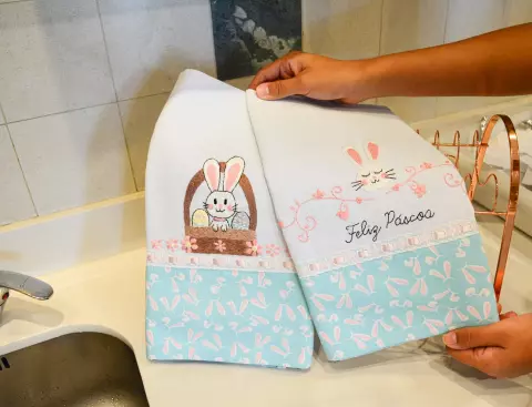 Jogo Pano de Prato Feliz Páscoa