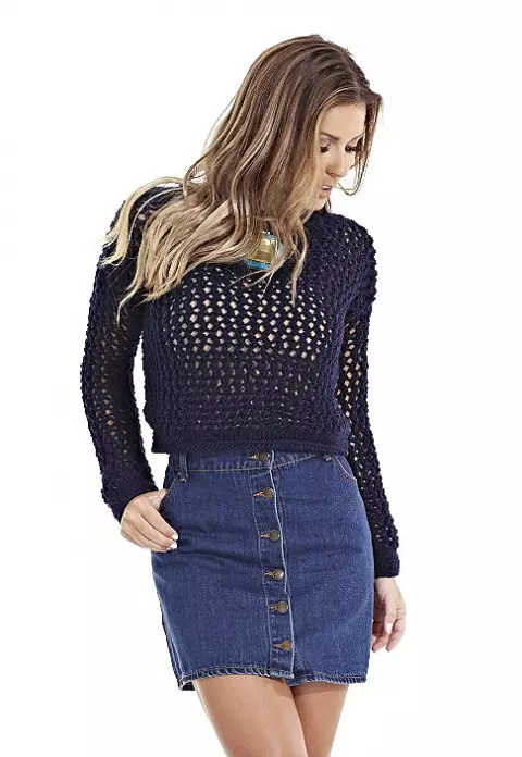 Blusa Azul em Ponto Ajurado