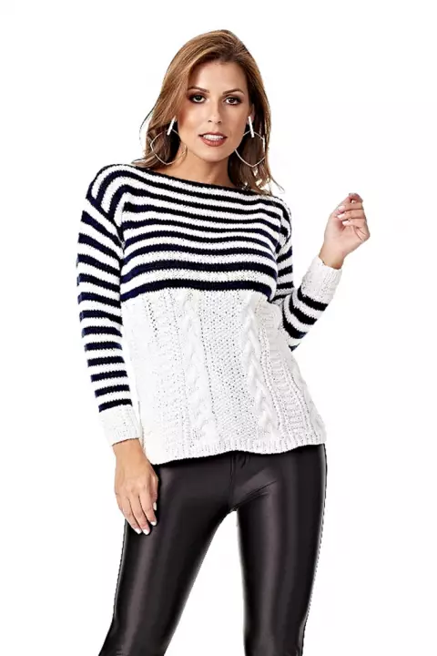 Blusa Branca e Azul Lã Seda