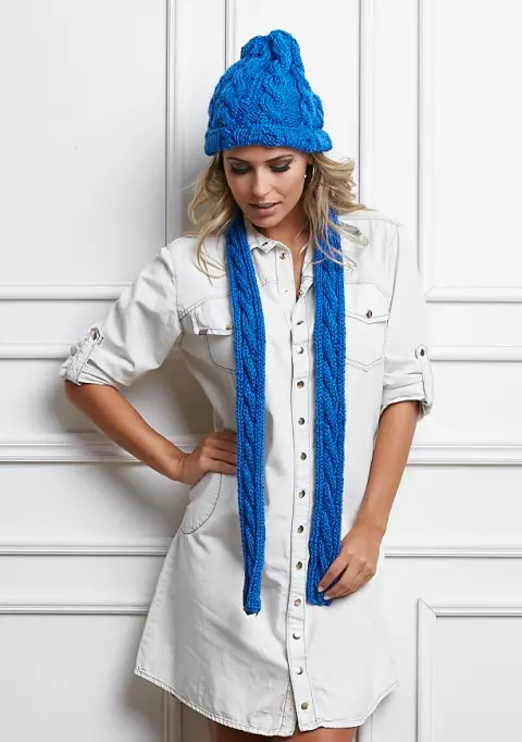 Conjunto Lã Seda Azul - Gorro, Polaina e Cachecol