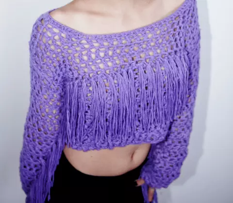 Cropped Manga Longa Roxo