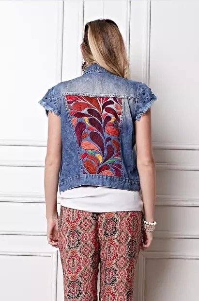 Bordado Colete Jeans