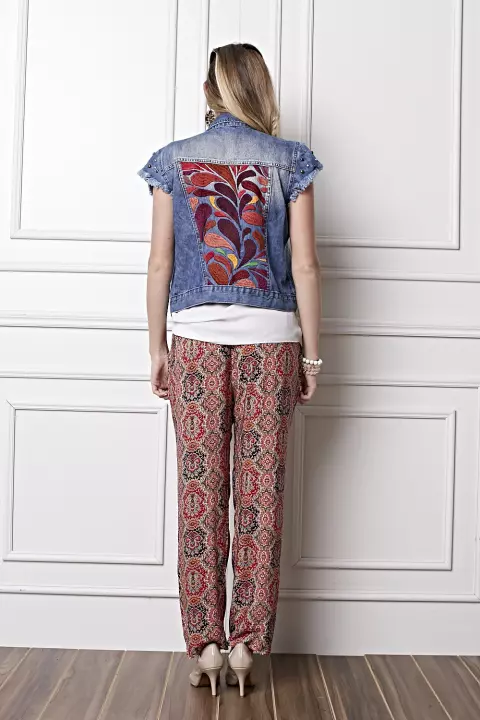 Bordado Colete Jeans