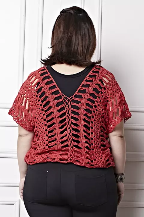Plus Size - Blusa Crochê de Grampo Vermelha