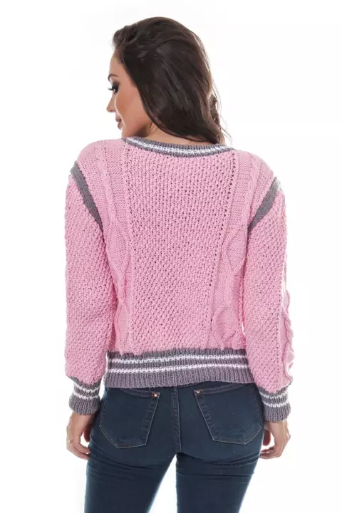 Blusa Rosa Com Punhos Cinza