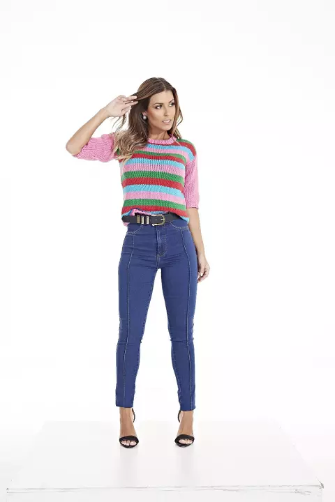 Blusa Listrada Meia Manga