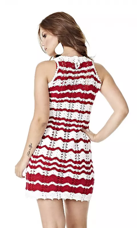 Vestido Chevron Vermelho e Branco