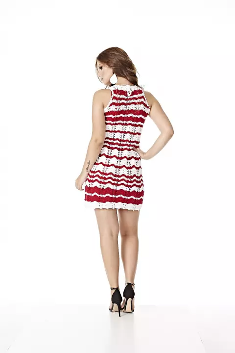 Vestido Chevron Vermelho e Branco