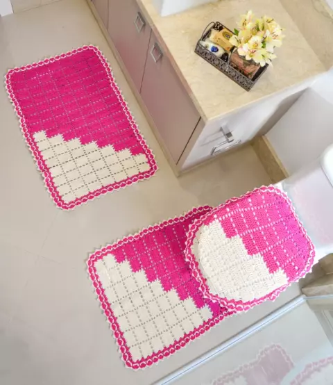 Jogo de Banheiro Retângulos Rosas