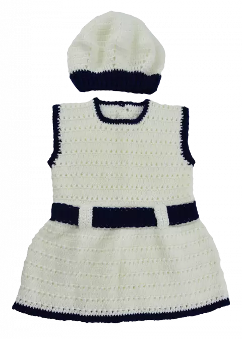 Vestido e Boina Branco e Azul Mais Bebê
