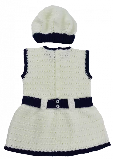 Vestido e Boina Branco e Azul Mais Bebê