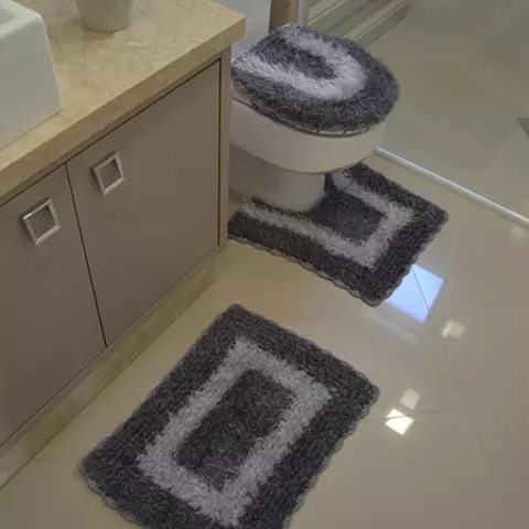 JOGO DE BANHEIRO CINZA CROMADO