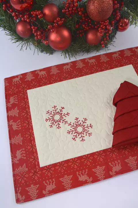 Jogo Americano Natal Bordado com Guardanapo