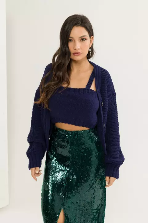 Conjunto de Cropped e Cardigã Noturna
