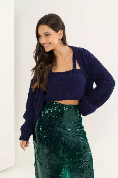 Conjunto de Cropped e Cardigã Noturna