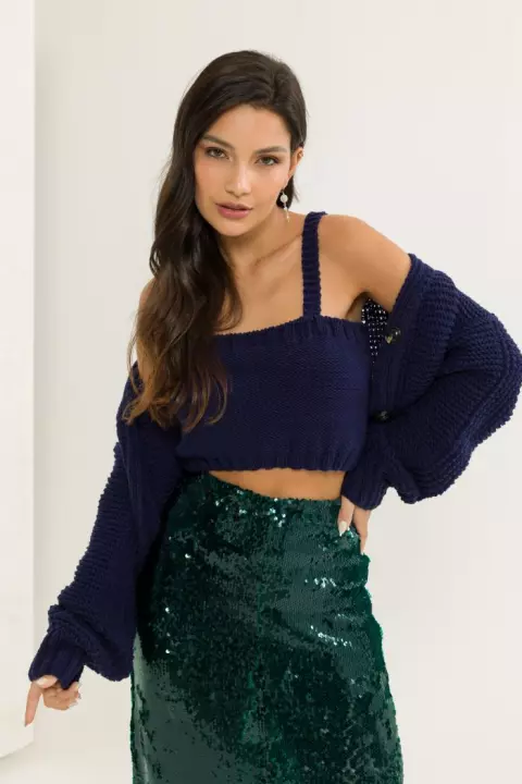 Conjunto de Cropped e Cardigã Noturna