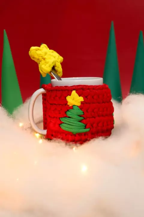 Conjunto Capa para Caneca Natalina + Pingente de Colher