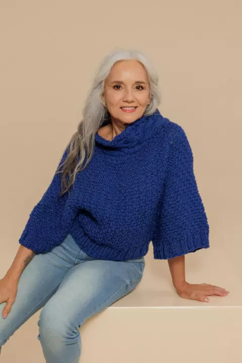 Indigo Poncho Blouse