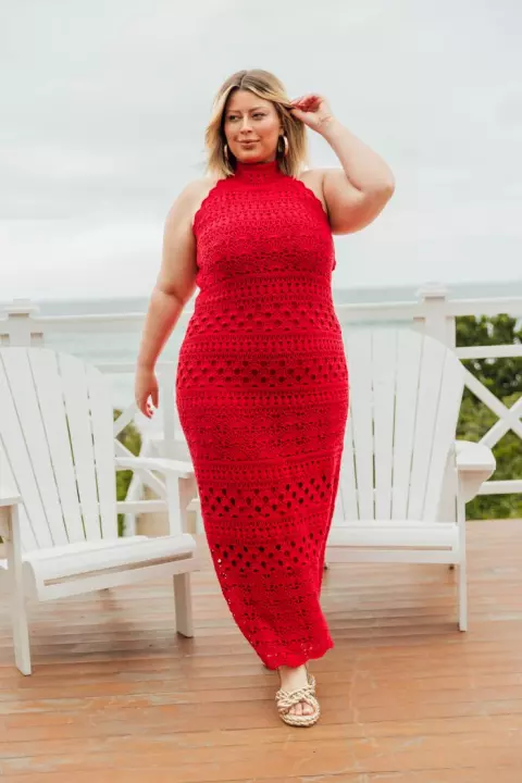 Scarlet Elegance Halter Dress