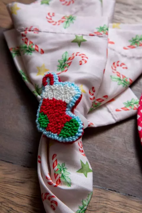 Anel de Guardanapo Punch Needle de natal