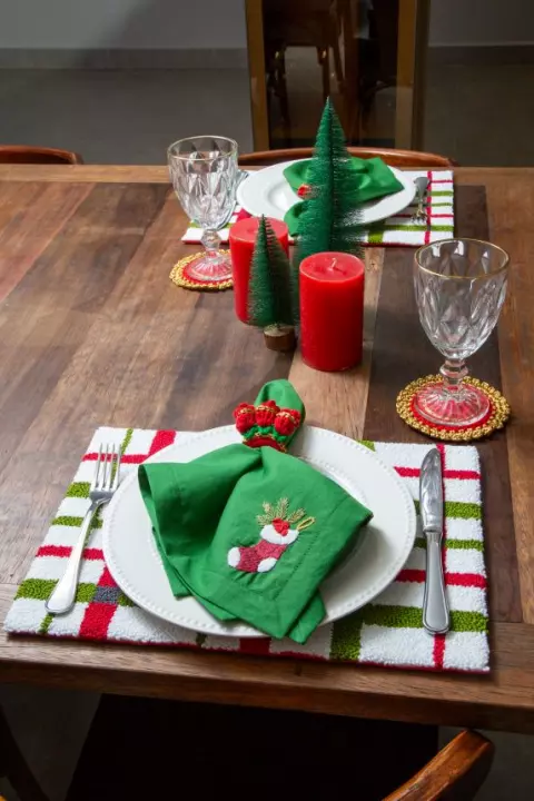 Kit Jogo Americano Punch Needle de natal