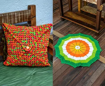 6 almofadas e tapetes coloridos para o verão