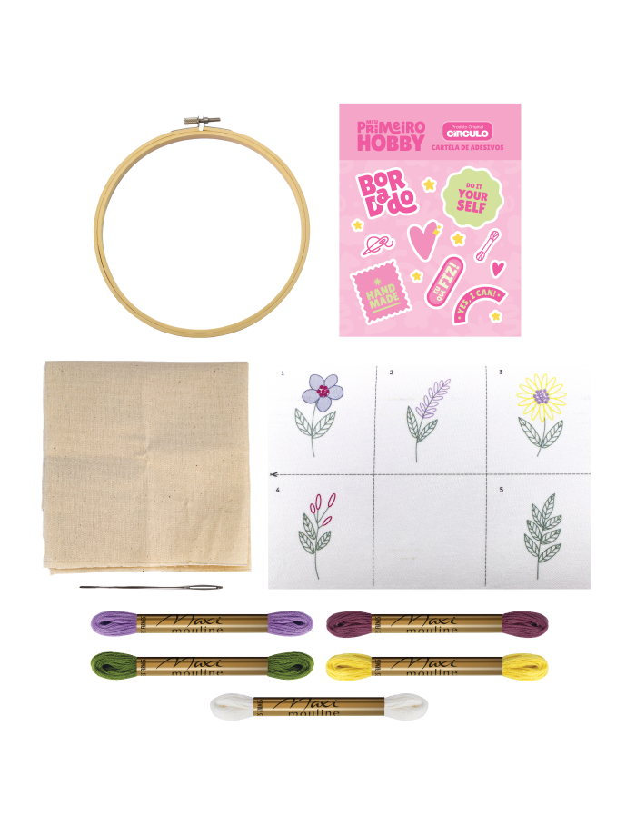 Kit Bordado Meu Primeiro Hobby: Patches Blossom
