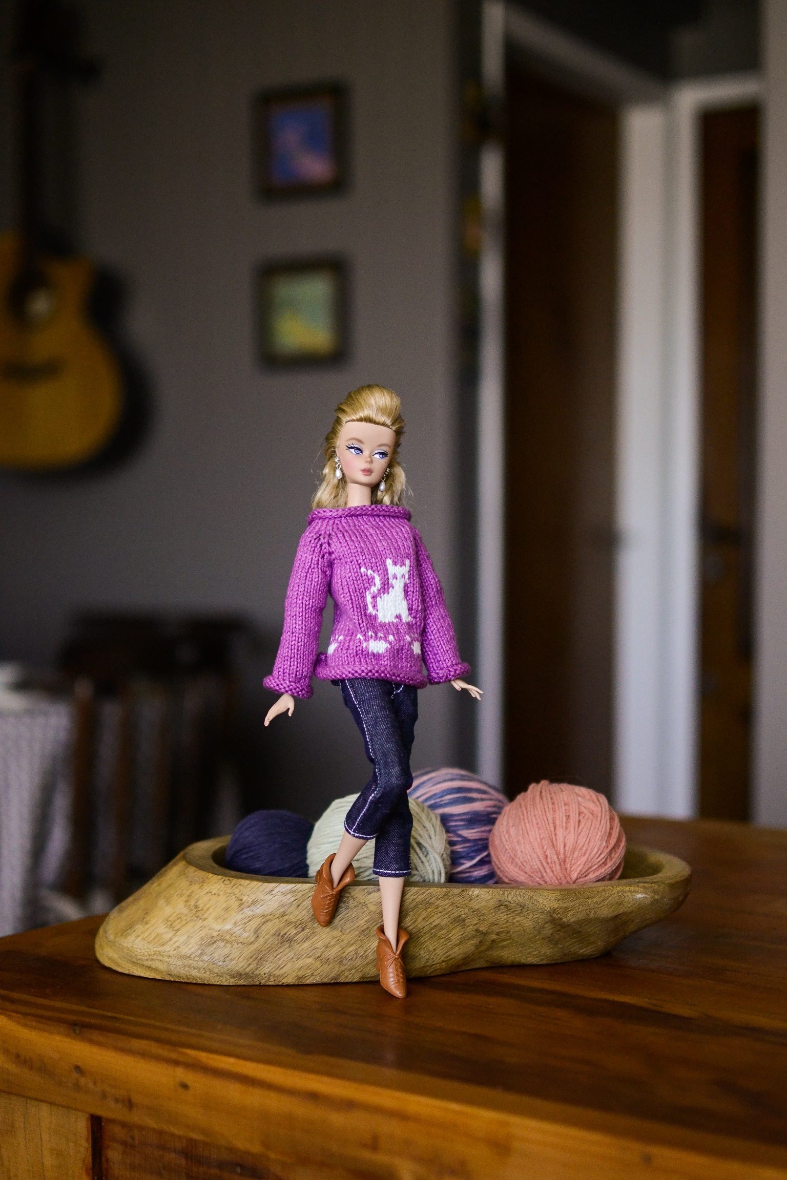 Chapéu e bolsa de crochê para Barbie, Versão linha fina
