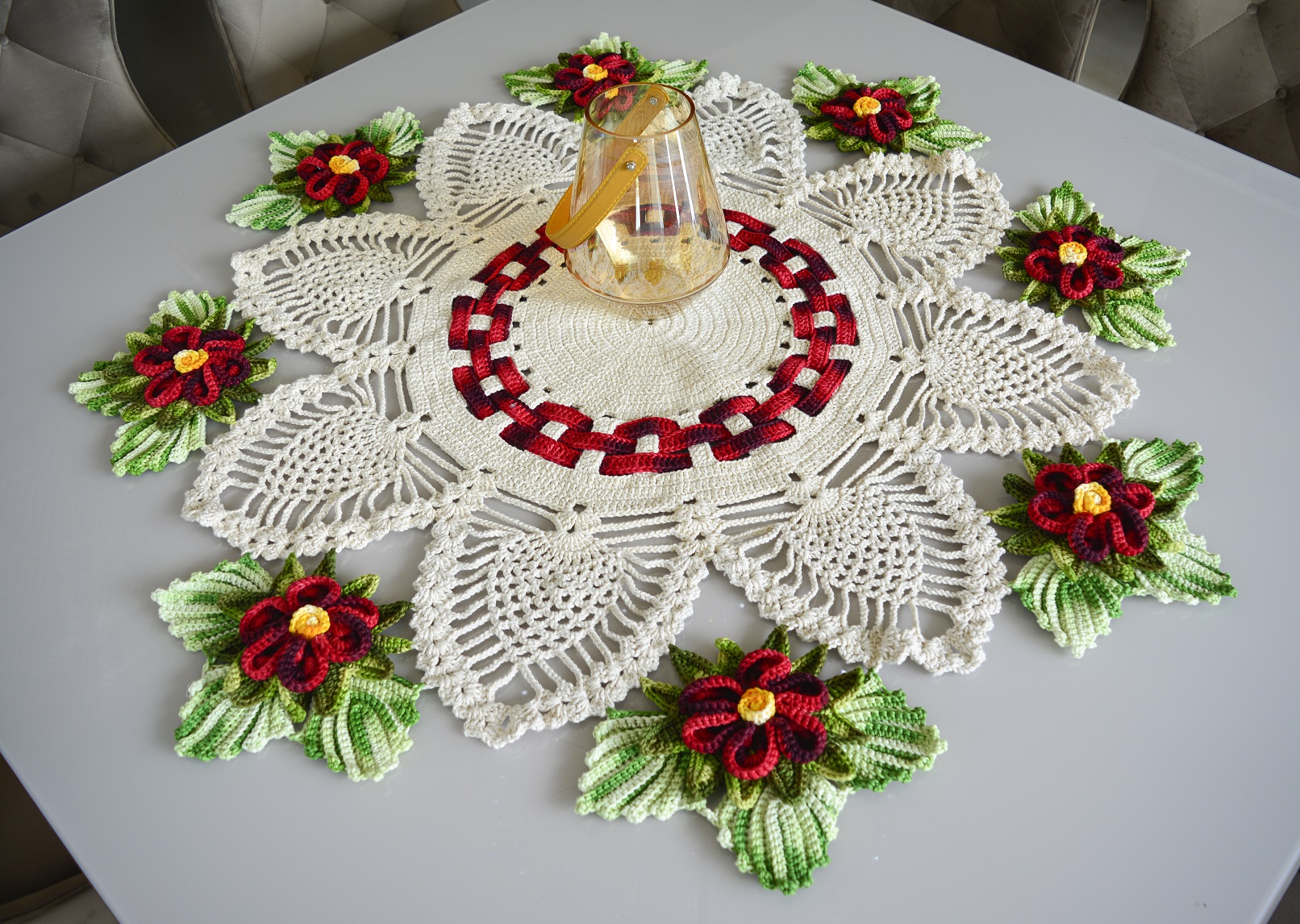 Jogo de cozinha de croche  Crochet home, Christmas crochet, Crochet table  runner