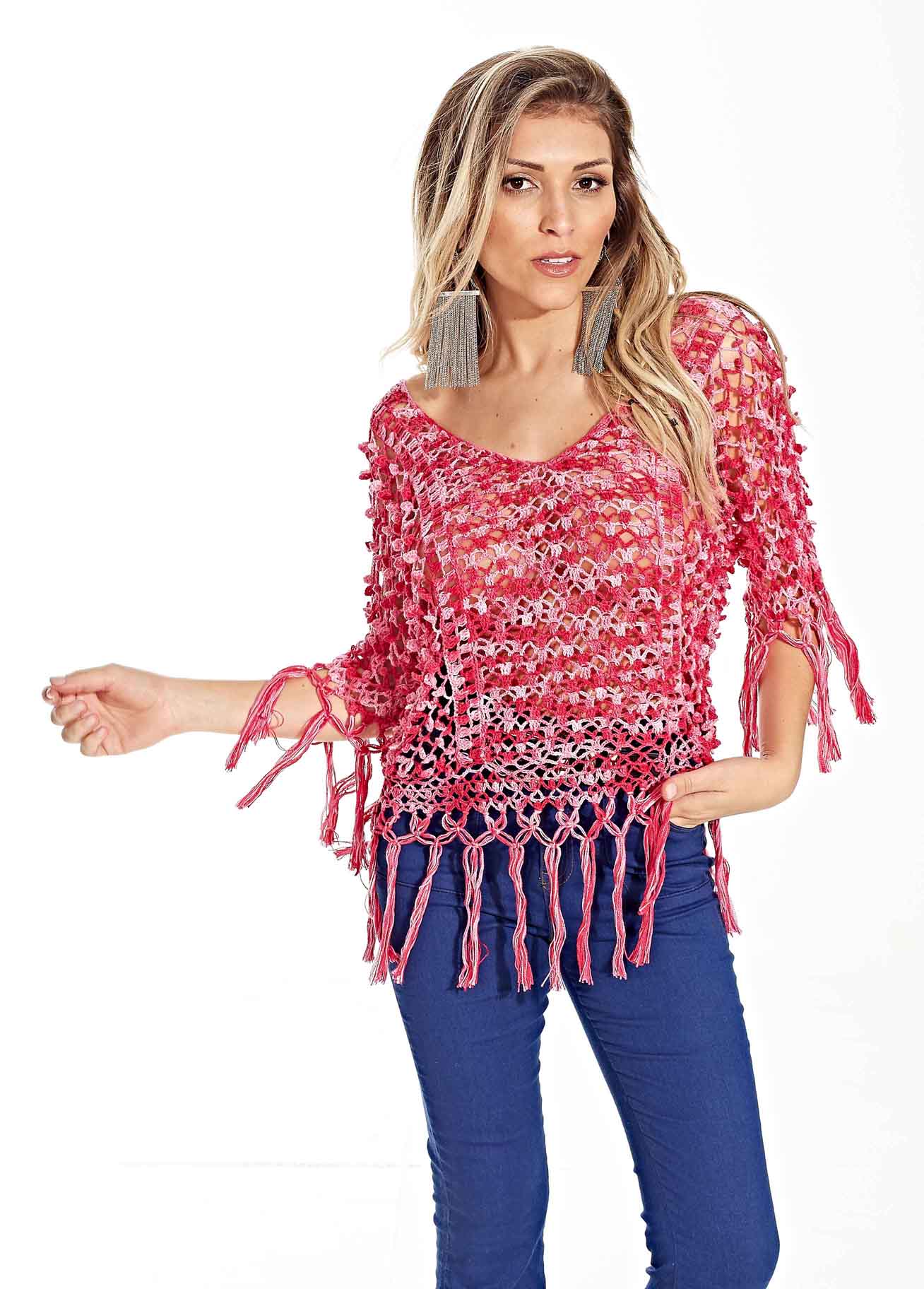 Blusa Mesclada com Franjas