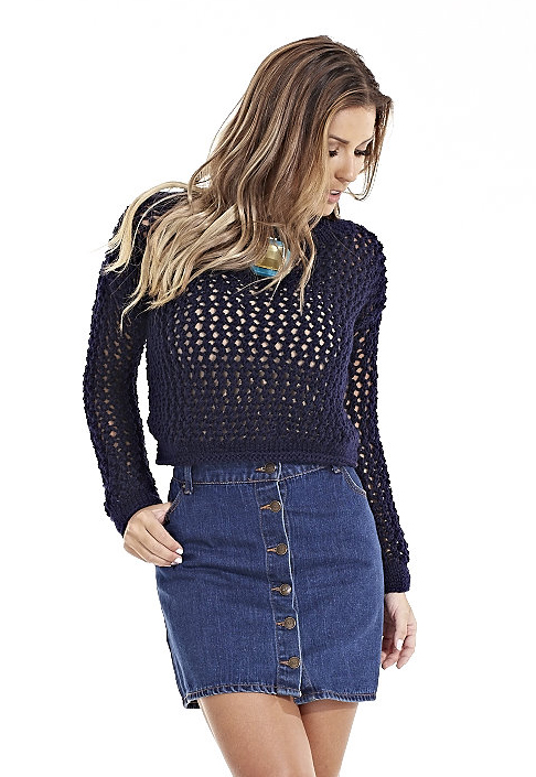 Blusa Azul em Ponto Ajurado