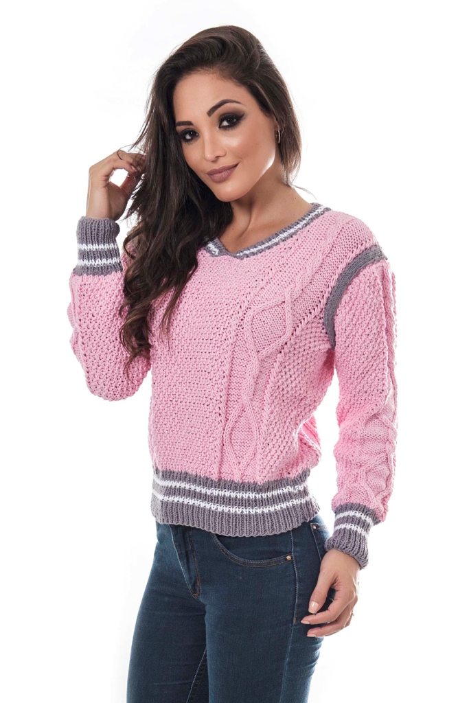 Blusa Rosa Com Punhos Cinza