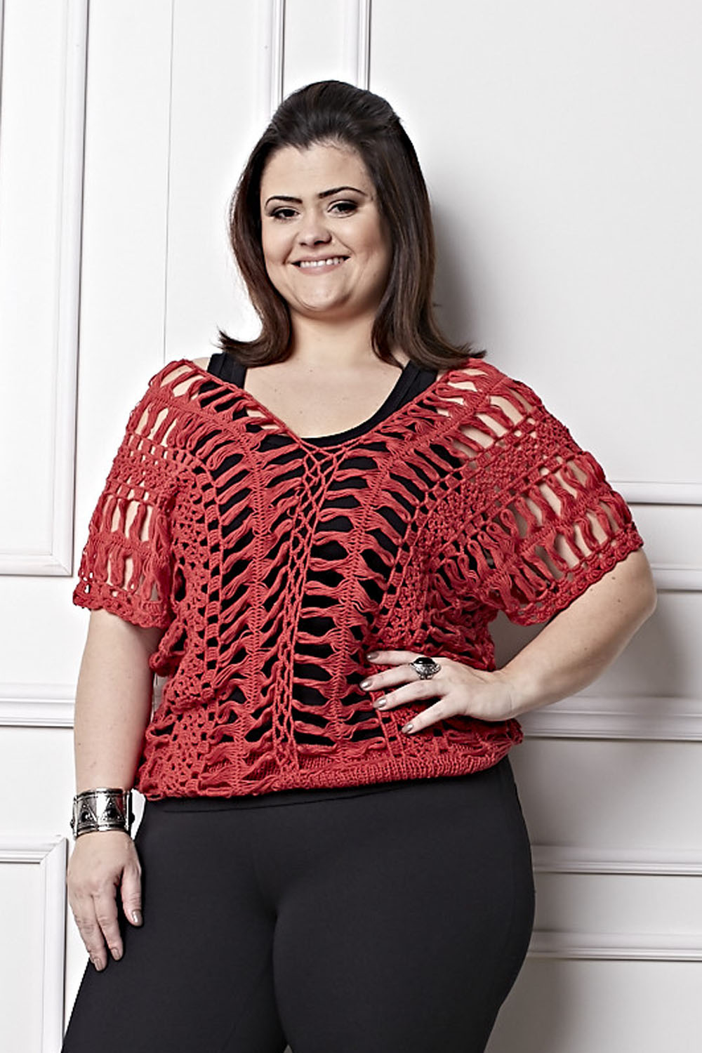 Plus Size - Blusa Crochê de Grampo Vermelha
