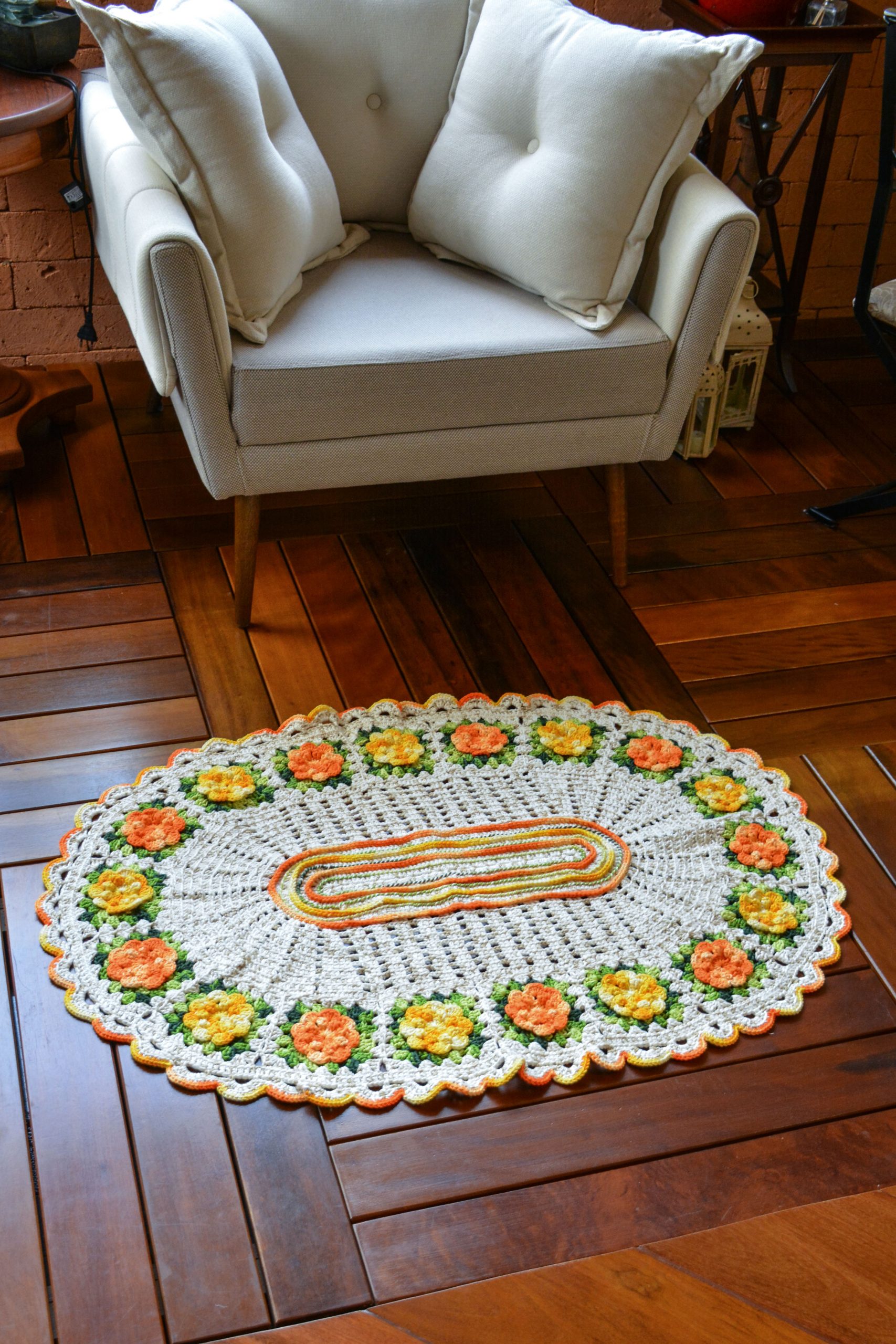 Jogo Tapete 3 peças Crochê Oval Minas Rosa na Casa Encanto