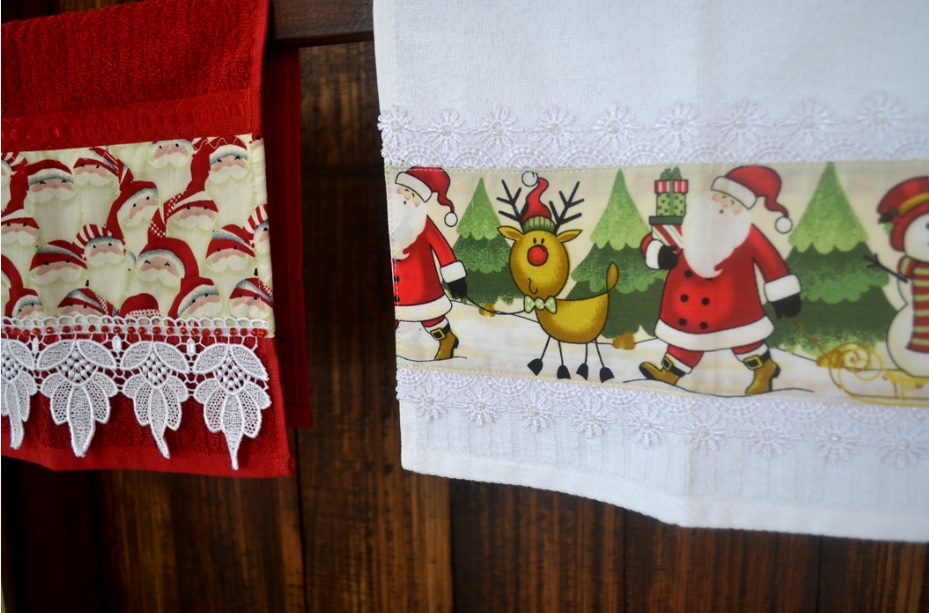 Natal - Toalhas Lavabo com Guipir