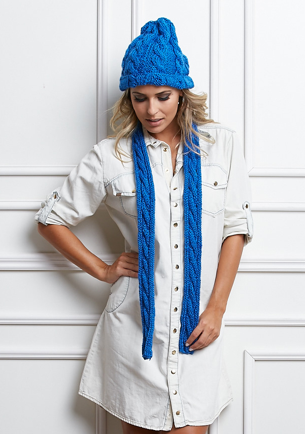 Conjunto Lã Seda Azul - Gorro, Polaina e Cachecol