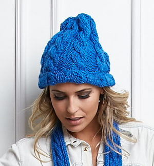 Conjunto Lã Seda Azul - Gorro, Polaina e Cachecol