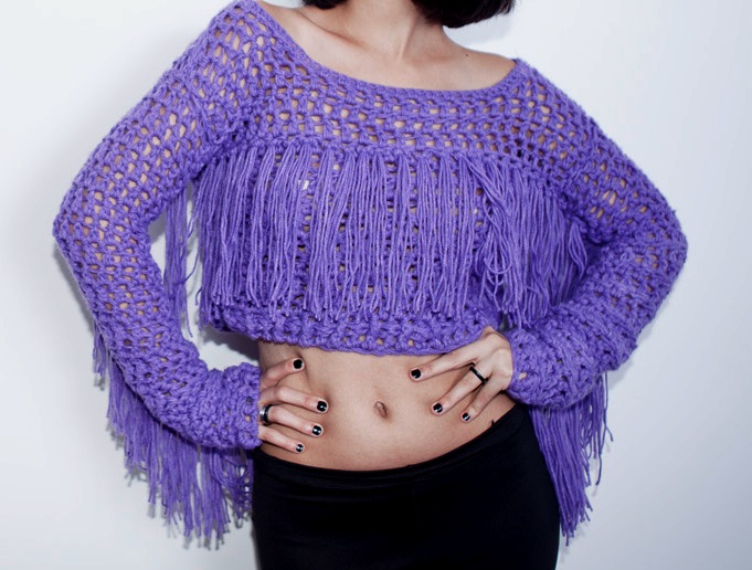 Cropped Manga Longa Roxo