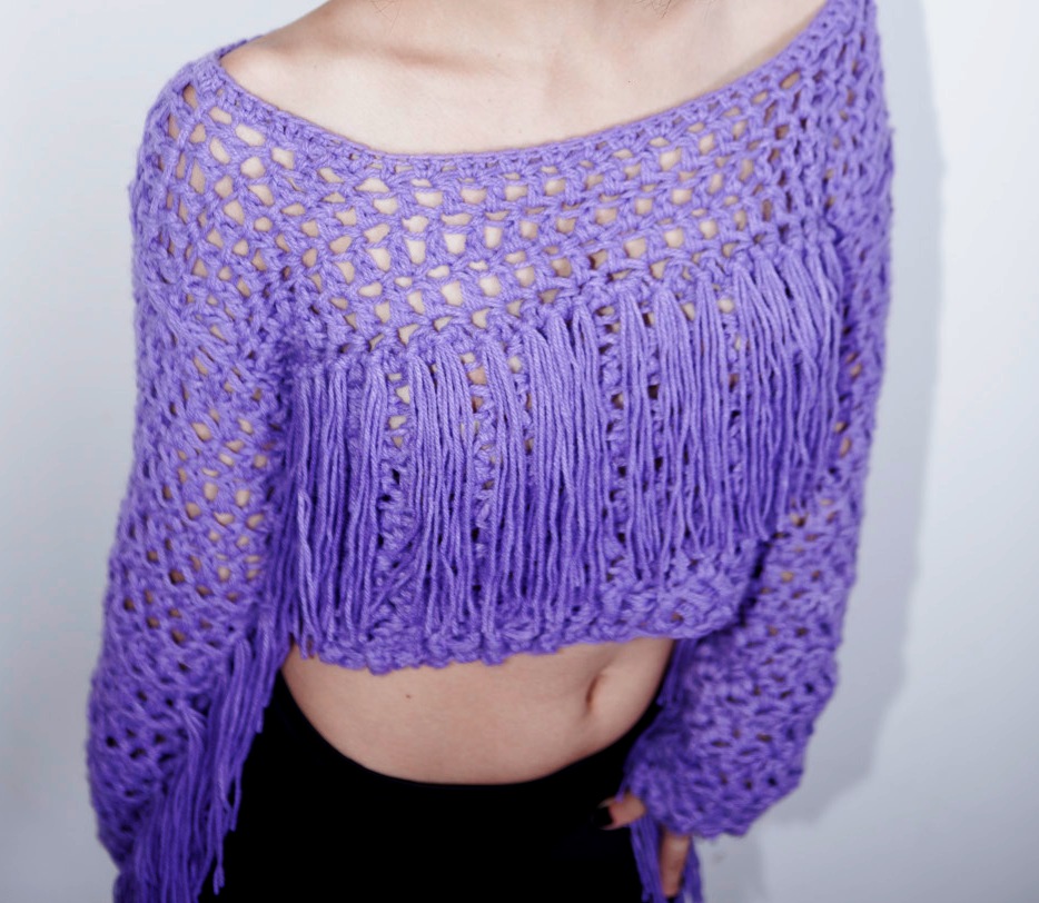 Cropped Manga Longa Roxo
