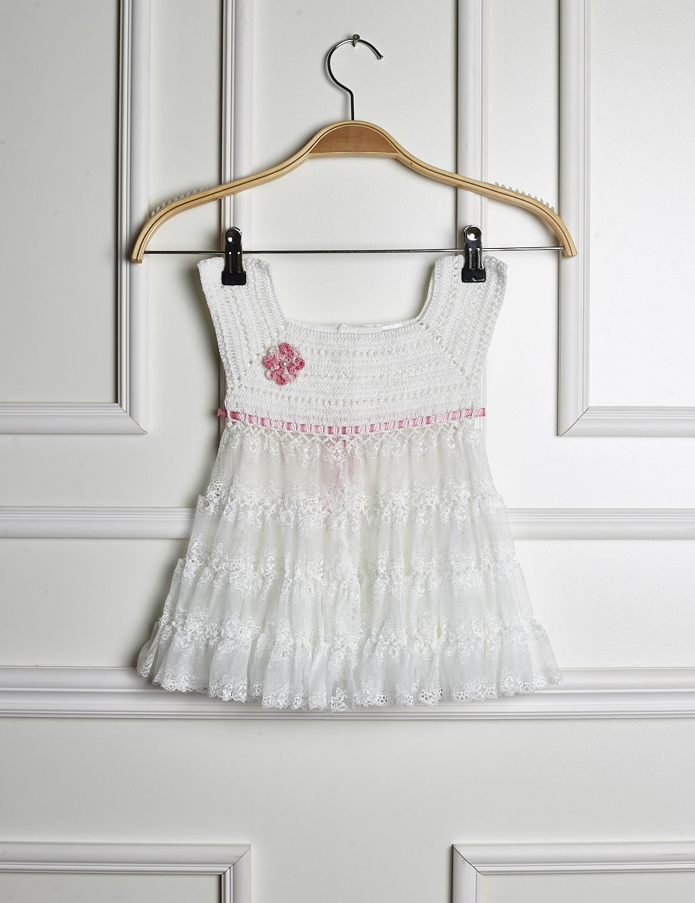Vestido Infantil Branco e Rosa