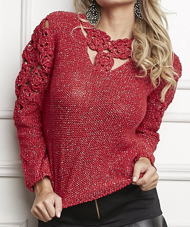 Blusa Vermelha Crochê e Tricô