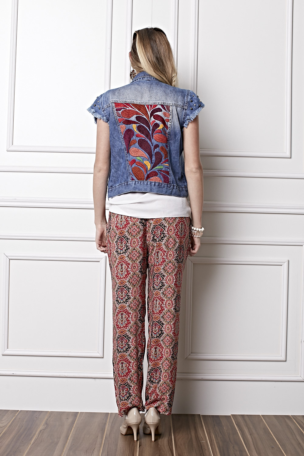 Bordado Colete Jeans