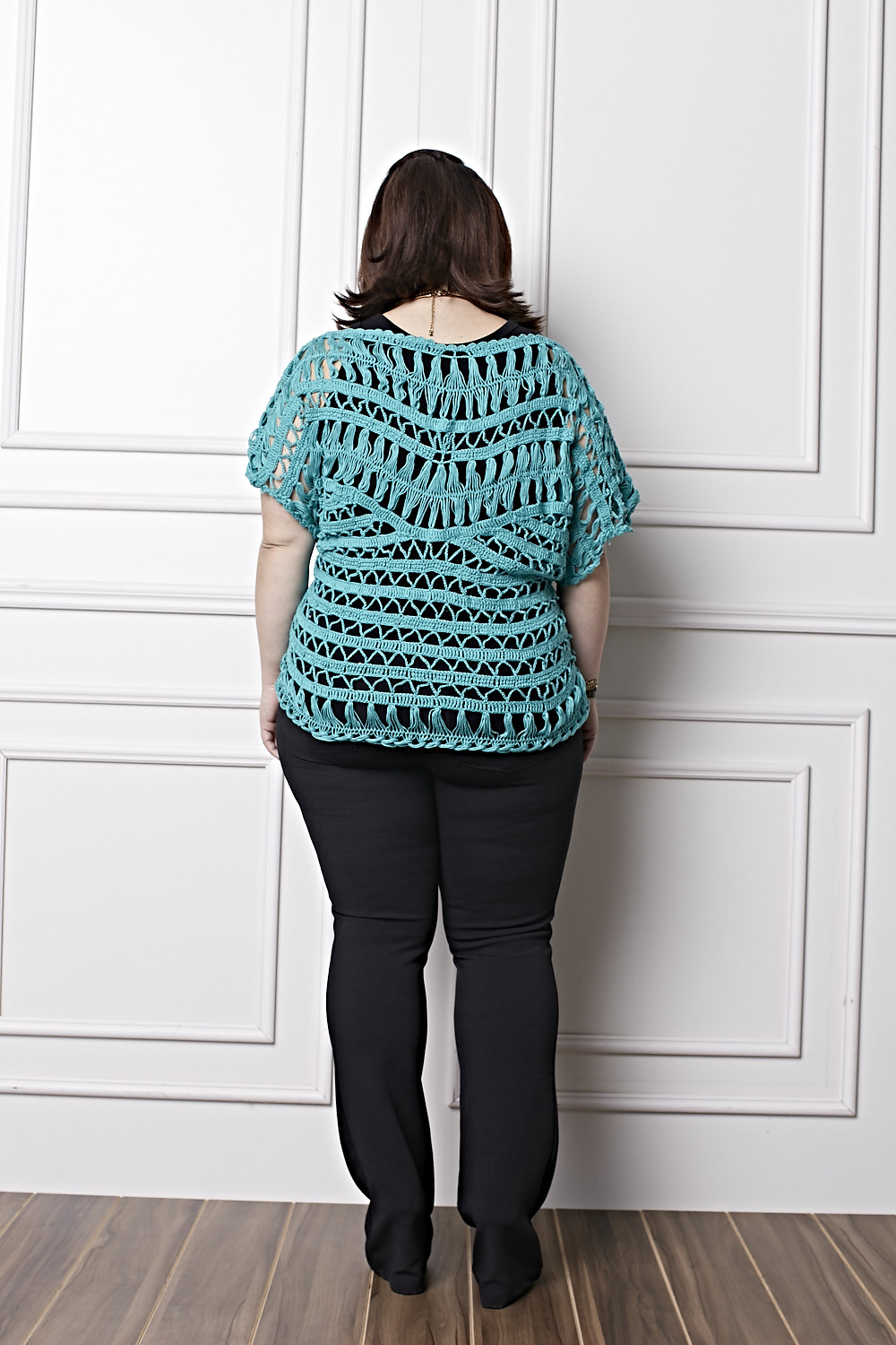 Plus Size - Blusa Verde Crochê de Grampo