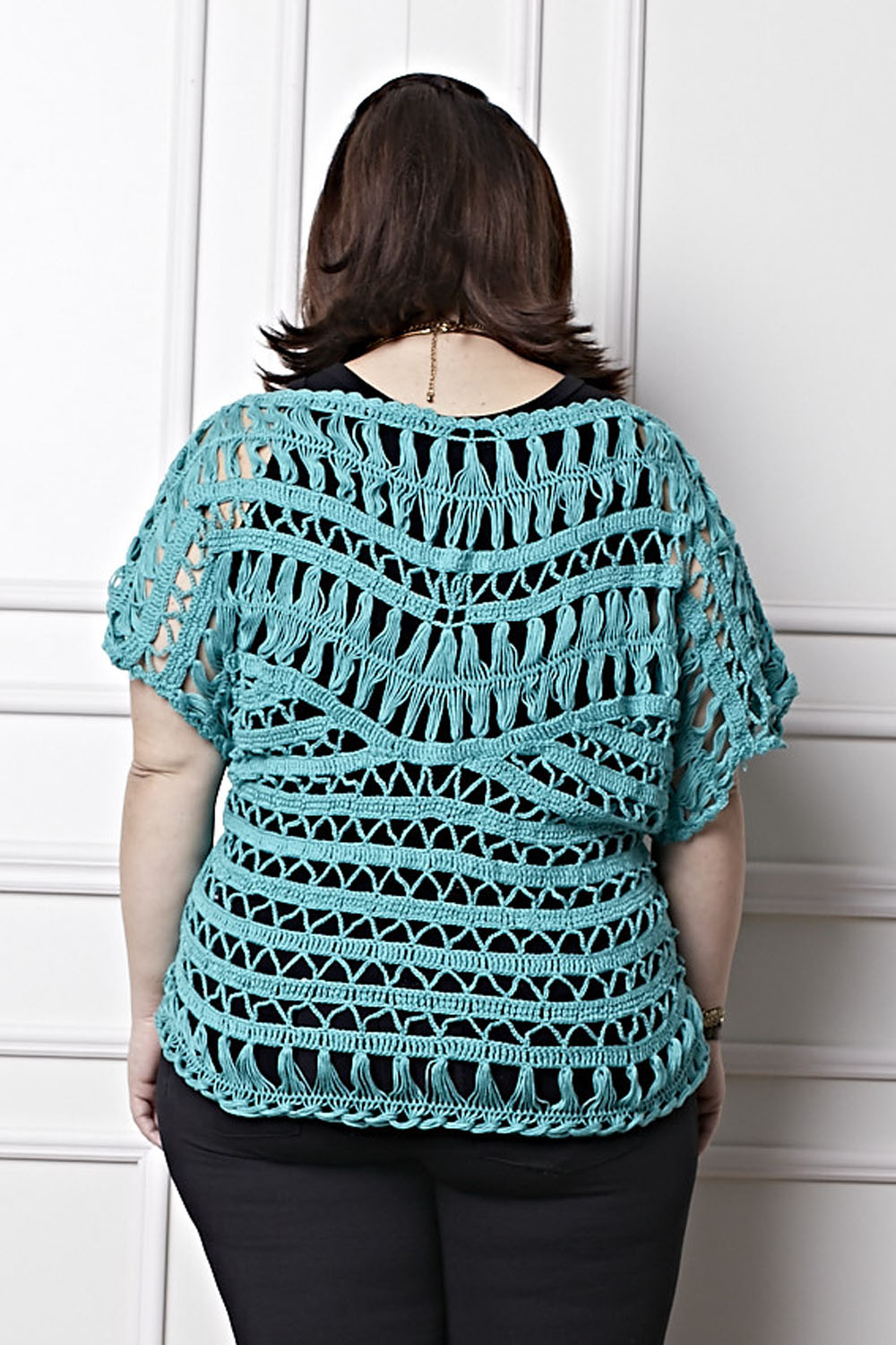 Plus Size - Blusa Verde Crochê de Grampo