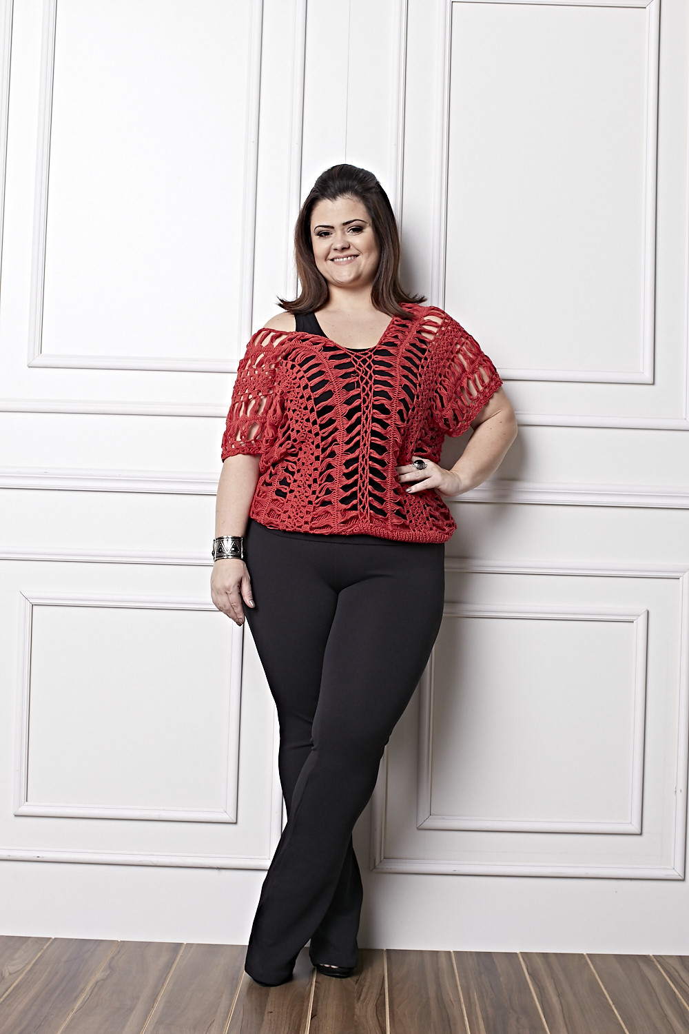 Plus Size - Blusa Crochê de Grampo Vermelha