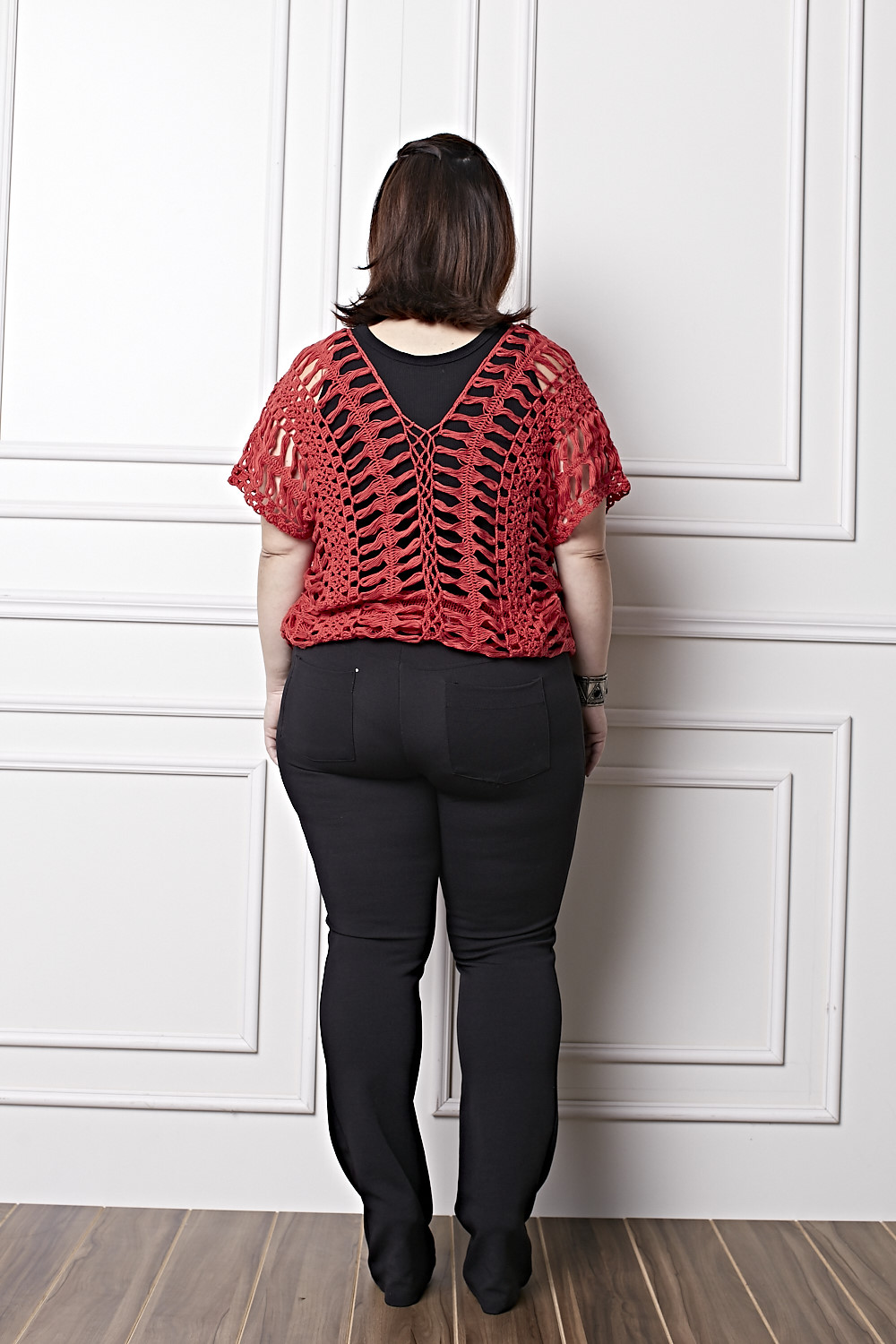 Plus Size - Blusa Crochê de Grampo Vermelha