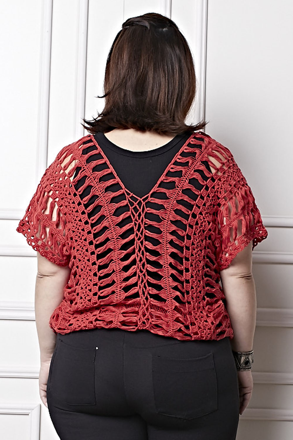 Plus Size - Blusa Crochê de Grampo Vermelha