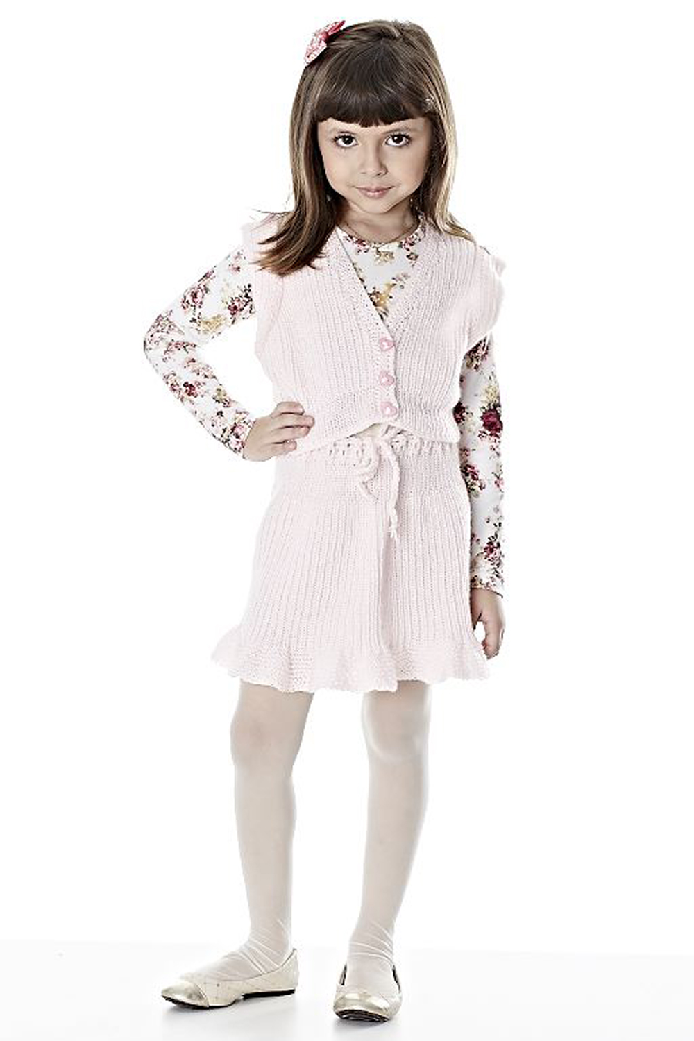 Conjunto de saia e colete rosa