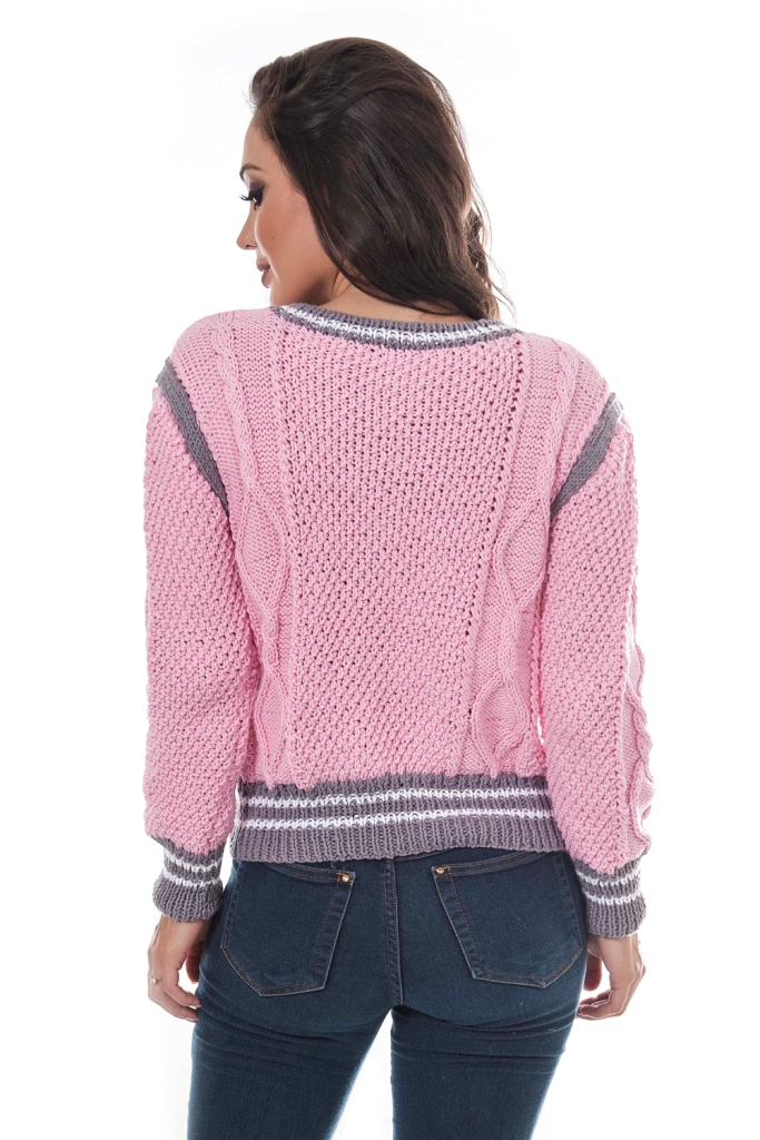 Blusa Rosa Com Punhos Cinza